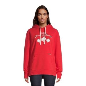 HBC Stripes With Glowing Hearts Lounge Hoodie Womens Large Red Canadian The Bay